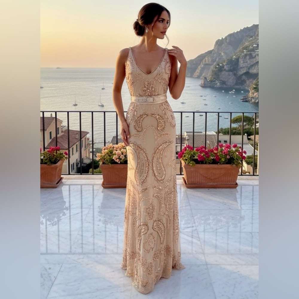 Attitude by Debra hand beaded Elegant gold Evening‎ Gown